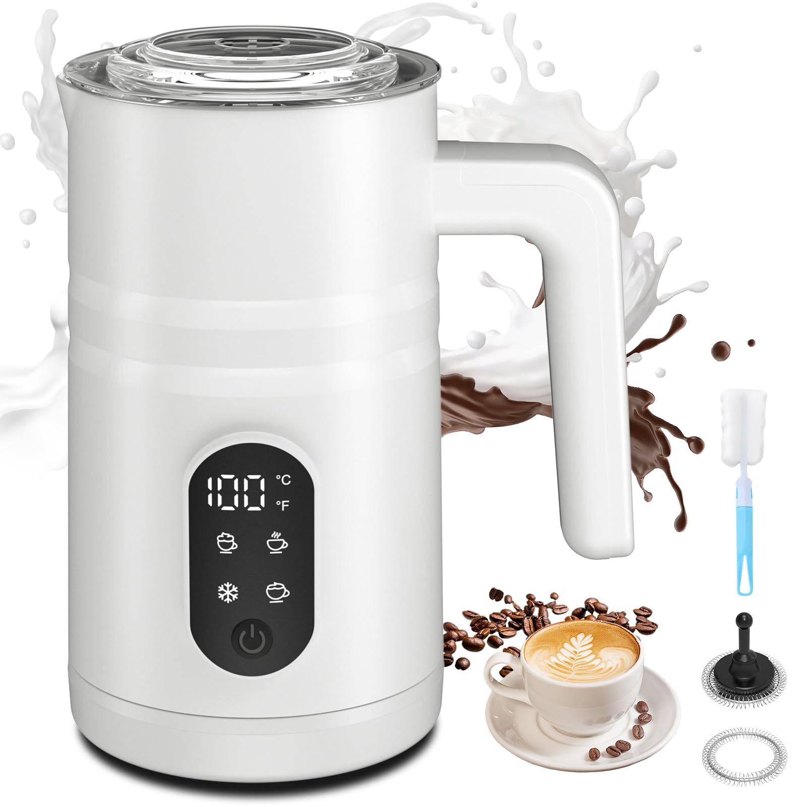 FUNLAVIE Milk Frother, Mousseur à Lait Électrique 4-en-1 avec Chauffe