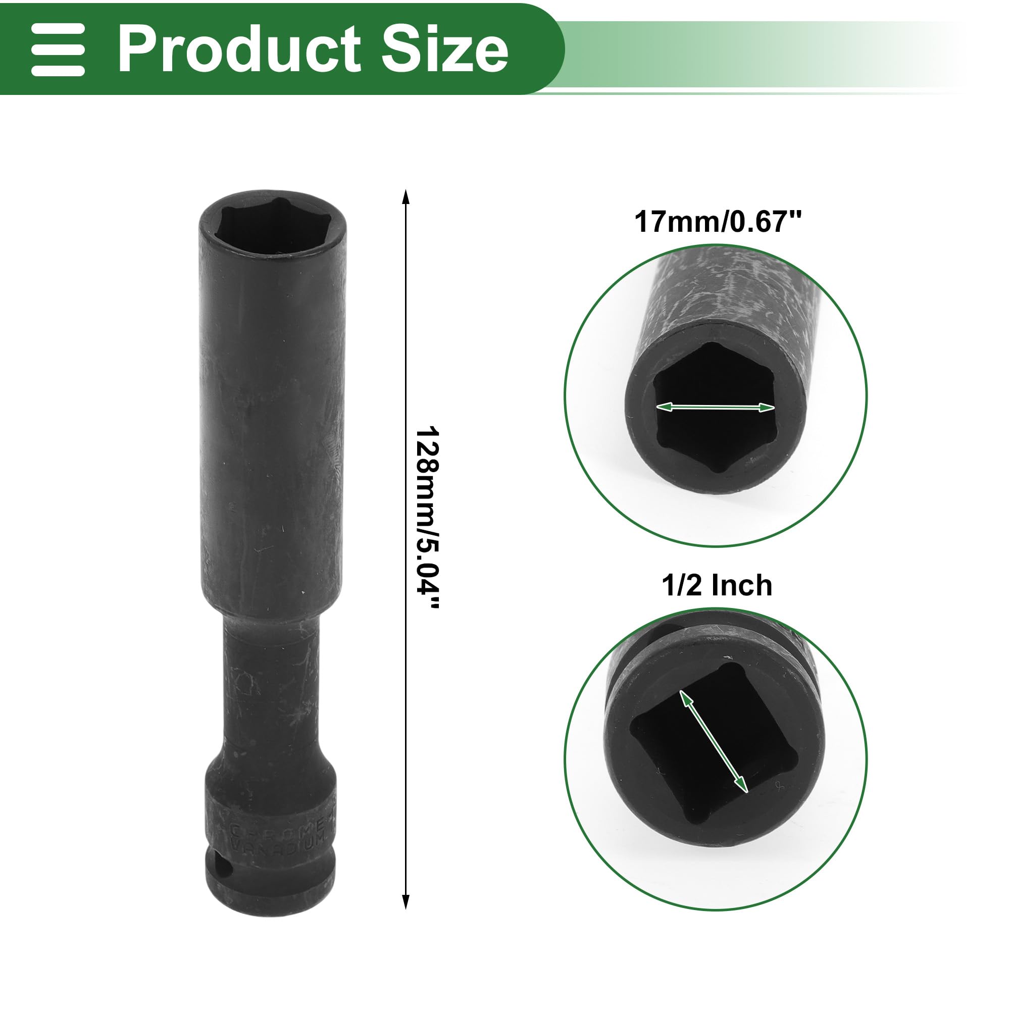 Motoforti Universal Impact Socket Hardware Tool 128mm Durable Alloy Steel Black 1 Pcs 6 Point 17mm for Car Motorcycle Dirtbike Repair 1/2 Inch Drive - Image 4