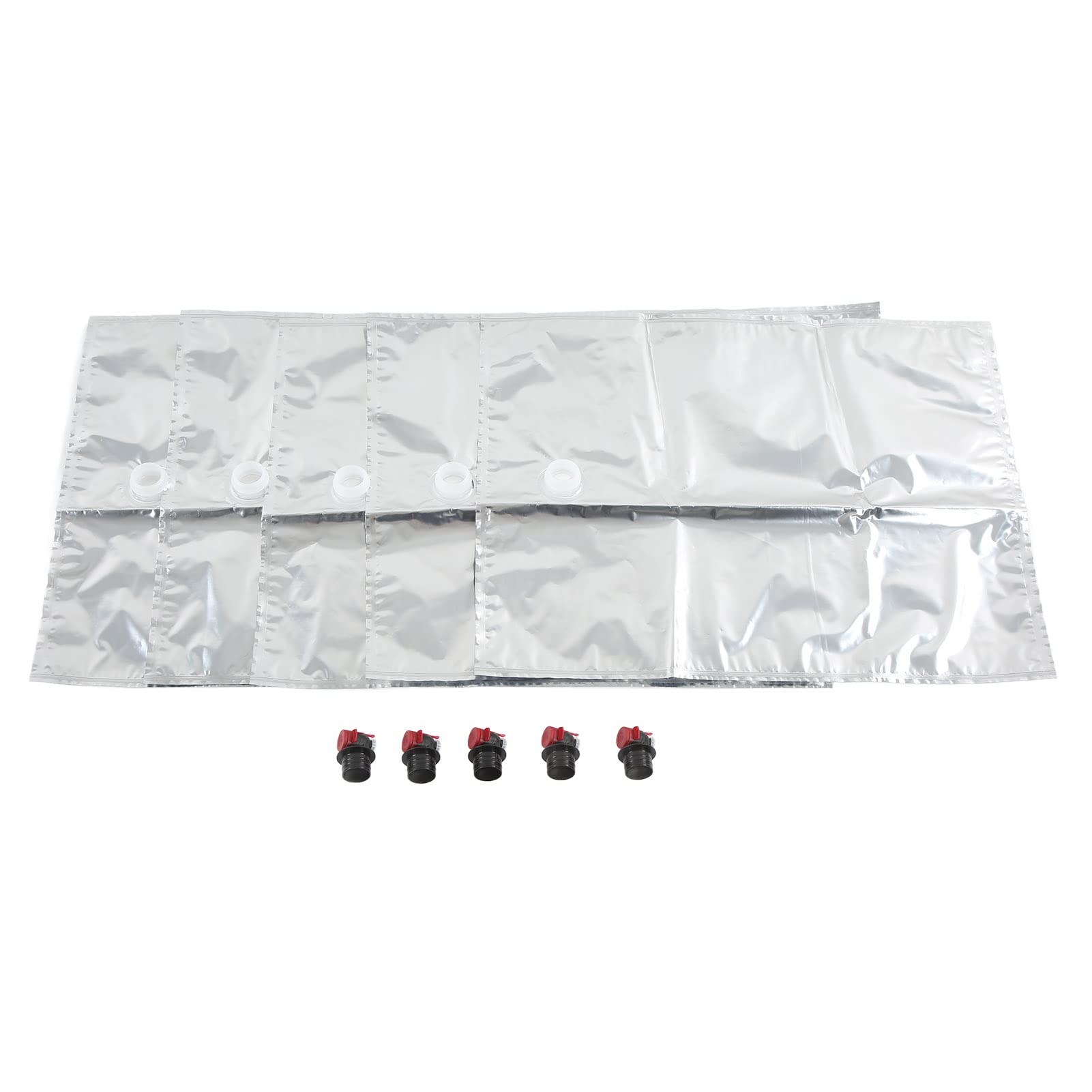 5Pcs Beverage Bags Liquid Storage Bags, 20L Aluminized Waterproof BIB Pouches with Butterfly Valve for Wine Water Coffee Vodka, Foldable Refill Bags for Outdoor Home Use