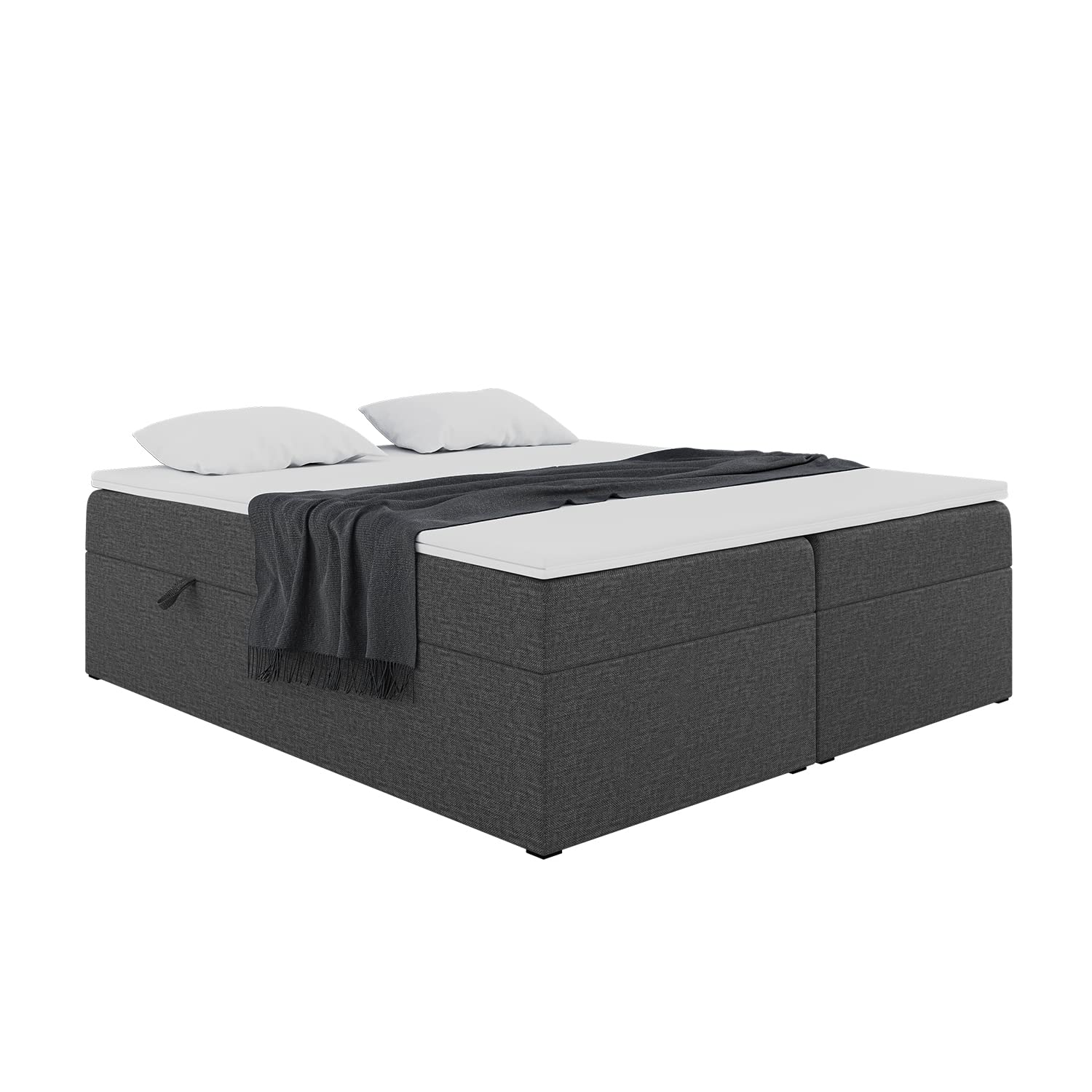 MEBLINI Boxspringbett mit Bettkasten - 200x200 - Gepolstert Doppelbett mit Matratze und Topper - Polsterbett mit Stauraum - Bett ohne Kopfteil - Stauraumbett - Lionel - H3/Dunkelgrau Webstoff
