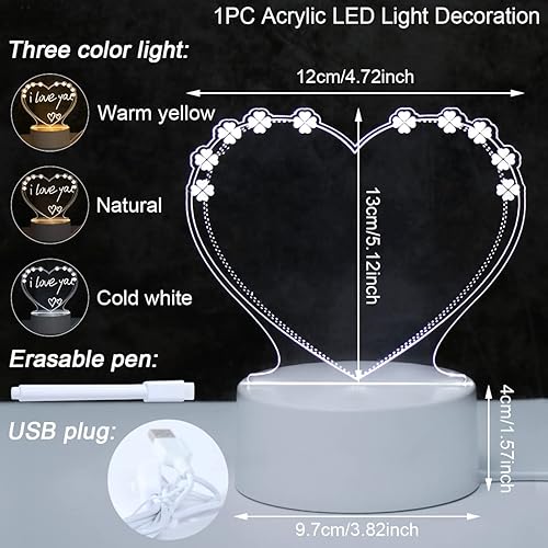 Miniatura 4 de Pizarra blanca LED de escritorio con soporte, tablero de notas acrílico transparente que emite luz, mensaje borrable, pequeña pizarra blanca para