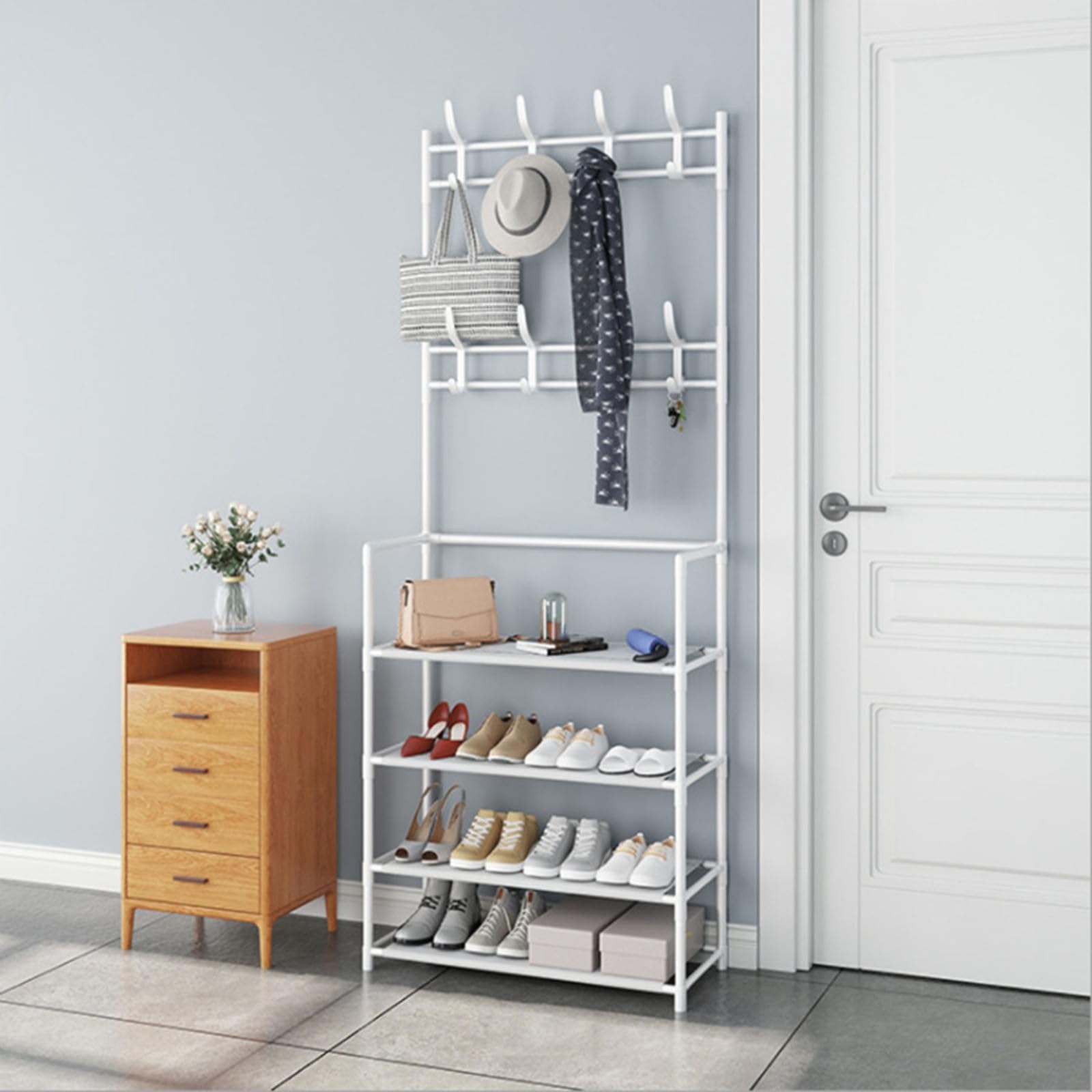 Porte-chaussures étagère à double fonction avec porte-manteau pour optimiser le rangement