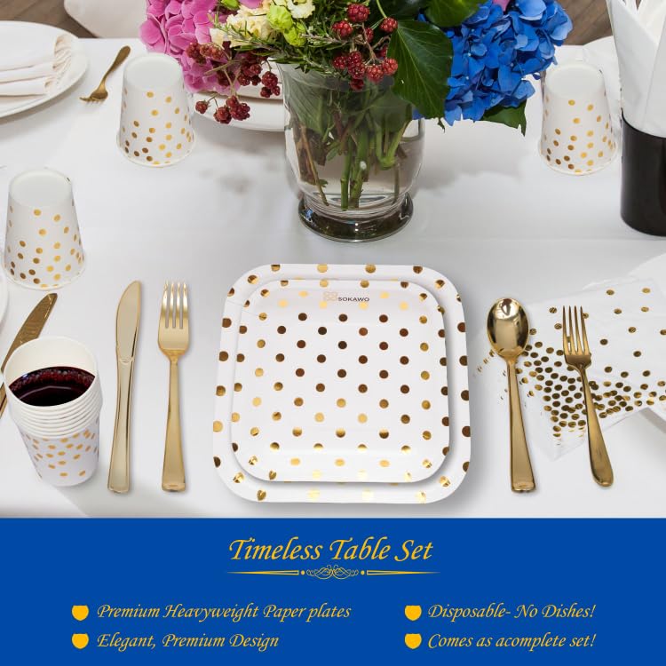 204 PCS White and Gold Disposable Tableware Set for 20 Guests - Includes Plates, Napkins, Cups, Utensils, and Tablecloth; Gaming Party Supplies for 24 Guests - Blue Gamer Theme Decorations