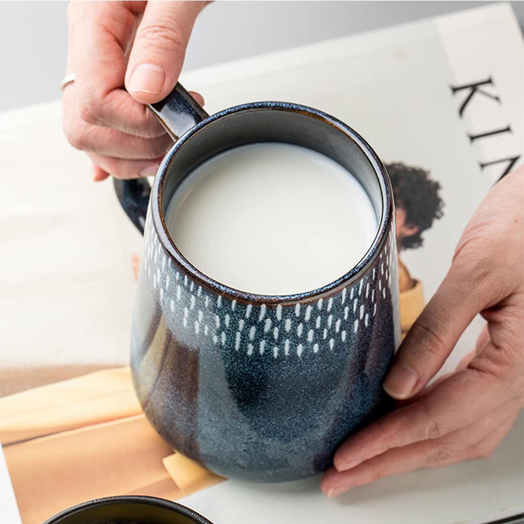 Duże ceramiczne kubki do kawy z pokrywką i chochlą, kubki do kawy z dużym uchwytem, bardzo duży kubek do herbaty i kawy do biura i domu, prezenty dla mężczyzny, kobiety, taty i mamy, kuchenka mikrofalowa A-700 ml