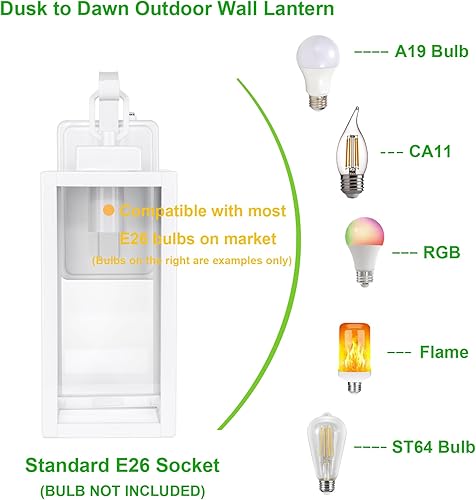 Miniatura 3 de LIT-PaTH Farol de pared para exteriores del atardecer al amanecer, aplique de pared como accesorio de iluminación de porche, base mediana E26 máximo