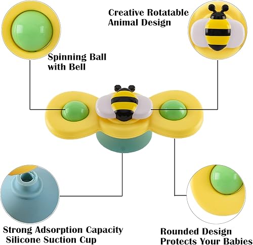 Miniatura 4 de Hundredmore Juguete giratorio de 3 piezas con ventosa para bebés de 12 a 18 meses, juguetes de baño para niños pequeños de 1 a 3 años, juguetes