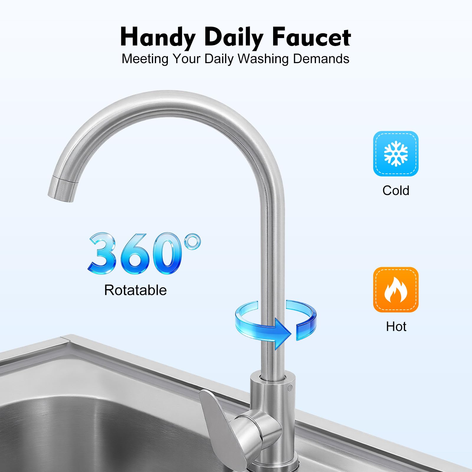 Lavello da cucina in acciaio inox 2 vasche 3 livelli, freestanding lavandino in acciaio inox, doppio lavello da cucina con rubinetto caldo e freddo, Lavabo commerciale indipendente, 120 x 45
