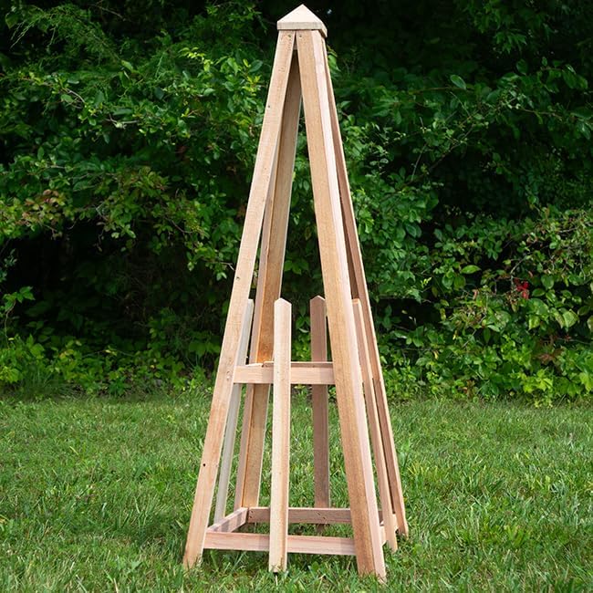 Cedar Trellis 46" Pyramid Obelisk for Climbing Plants – Durable Cedar Wood Garden Trellis for Roses, Tomatoes, & Potted Plants – Vertical Support for Outdoor & Container Gardening