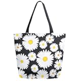 ZzWwR Chic Extra Large Shoulder Grocery Tote Bag, Chic Beautiful Daisy Flowers Canvas Reusable Handle Bags for Men Women Gym Weekender Picnic Beach Travel Home Storage Market Shopping