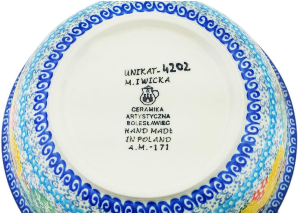 Polmedia Polish Pottery Bowl 6-inch UNIKAT - Enchanted Spring Pattern Handmade in Boleslawiec Poland by Ceramika Artystyczna + Certificate of Authenticity