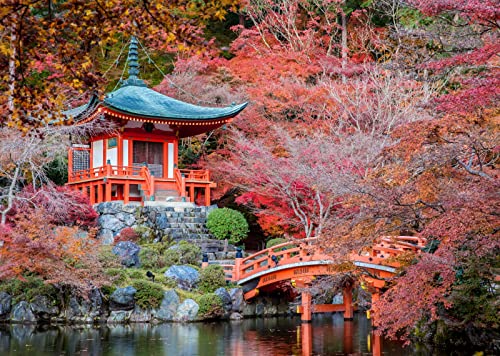 BELECO 7x5ft Fabric Japanese Backdrop Japan Daigo-ji Temple Kyoto City View Autumn Red Maple Trees Scenery River Bridge Garden Nature Backdrop Japanese Party Decorations Portrait Shooting Photo Props by BELECO - Used condition - US$8.39