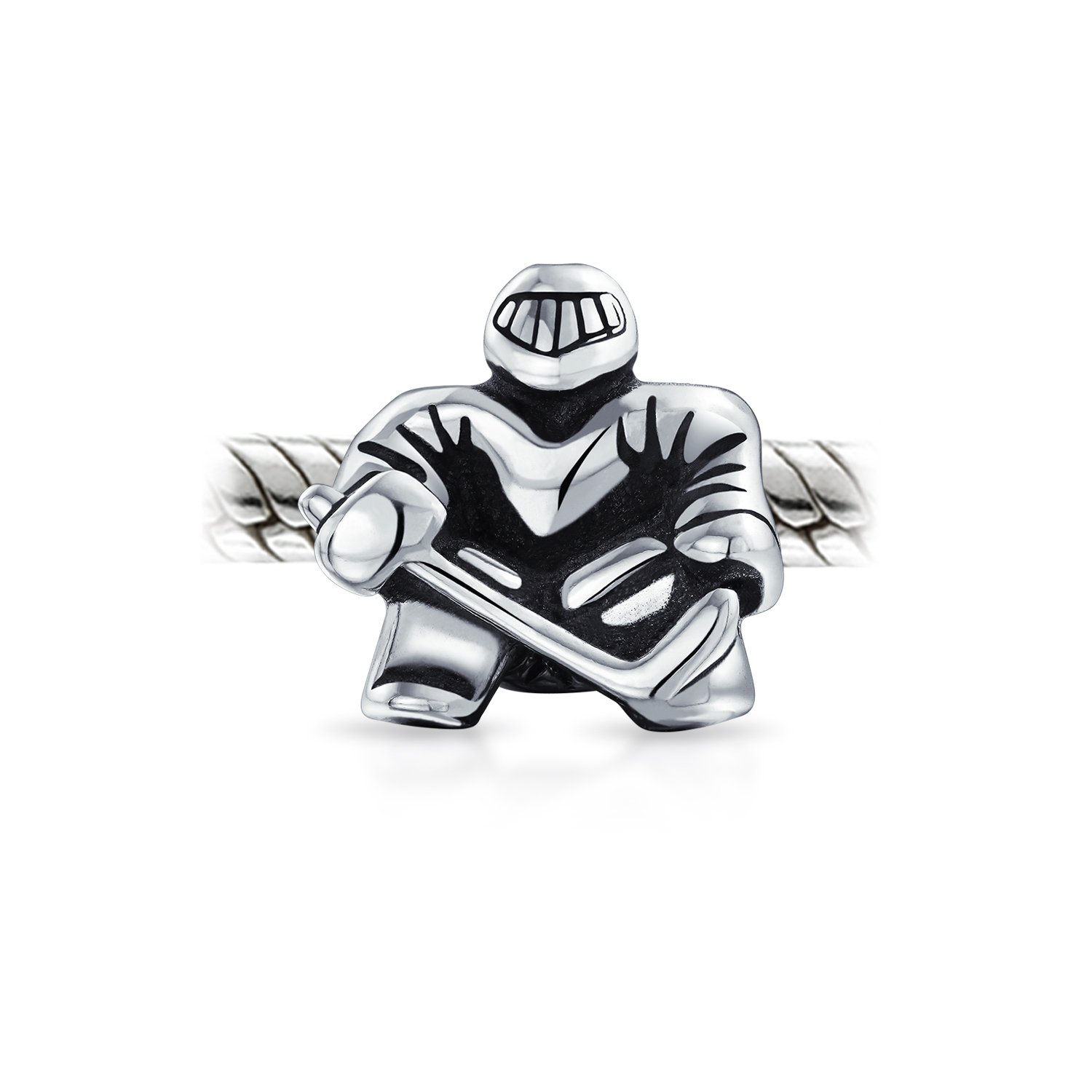 Bling Jewelry Ice Goalie Sports Team Hockey Player Charme Bead Für Frauen Teen Oxidiert .925 Sterling Silber Passt Europäisches Armband