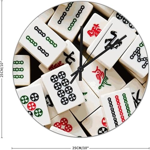 Miniatura 2 de Mahjong - Reloj de pared con azulejos de PVC estilo chino grande 10 pulgadas funciona con pilas silencioso sin tictac decoración de pared novedoso