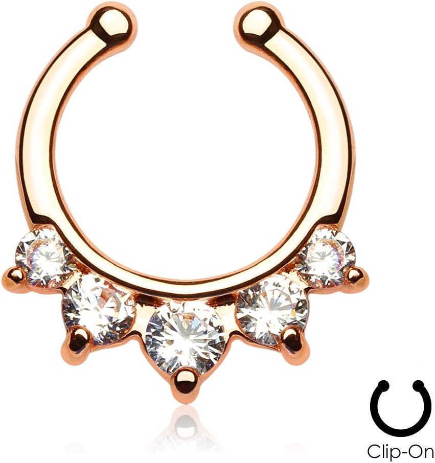 Non-Piercing Septum Hanger - Five Paved Gem Gold IP (Rose Gold)