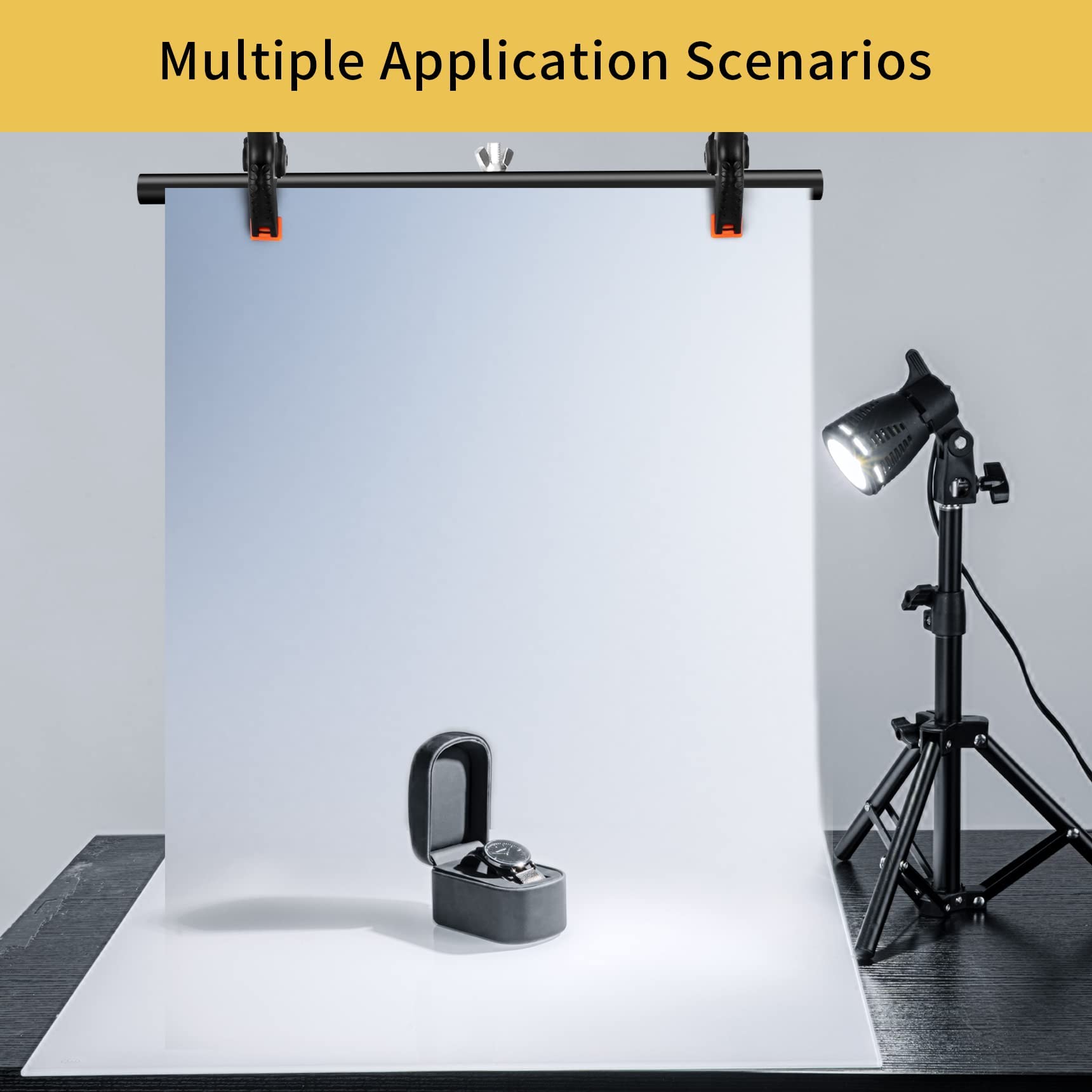 Selens Supporto per sfondo a T, 80 x 200 cm, per fotografia, mussola, in vinile, per studio fotografico, a T, supporto portatile, con traversa e 2 morsetti stretti