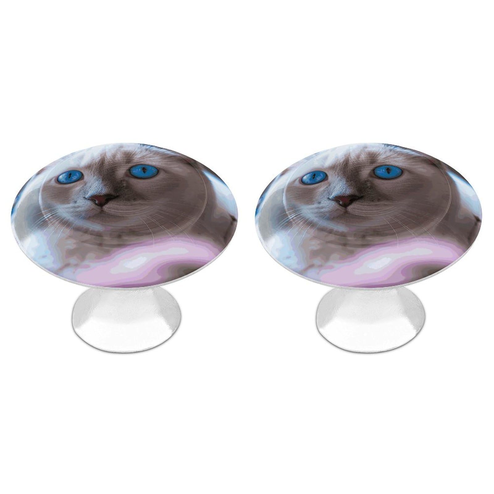 Fekiloot Style Blue Eyed Cat Cabinet Knobs Simple Drawer Handles Aluminum Alloy Kitchen Pulls Round Cabinet Door Knobs With Screw Door Hardware For Dresser Cabinets 2 Pack