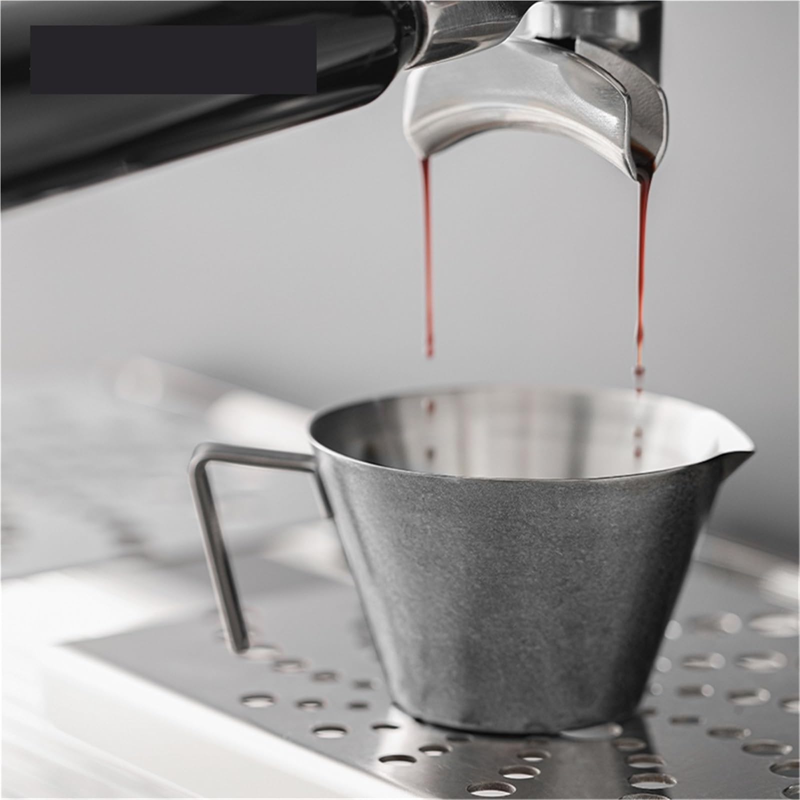 Jarra para Espumar Leche Taza medidora de Espresso de 100ml con Escala, Taza de café de Acero Inoxidable, Boca Afilada con Mango, Tazas Medidas a Escala, Tazas de café(Silver)