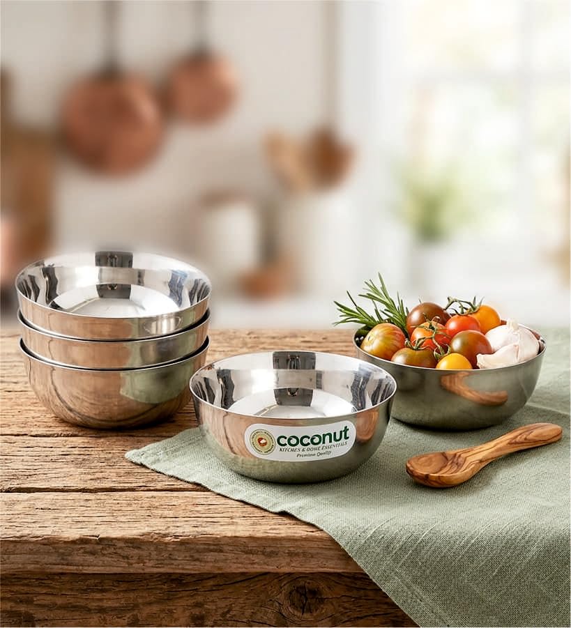 Image of coconut Stainless Steel Chaliya Bowl /Vati /Katori - Set of 6 -Diamater 8.5 Cm - Capacity Each Bowl 100 ML