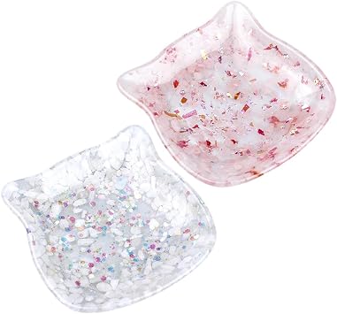 Jewelry Tray Ring Dish, Crystal Resin Cat Face Jewelry Dish Jewelry Holder for Rings Earrings Necklaces Keys Cards Coin Daily Gadgets Organizer Holder for Home Entryway Counter Tabletop Set 1