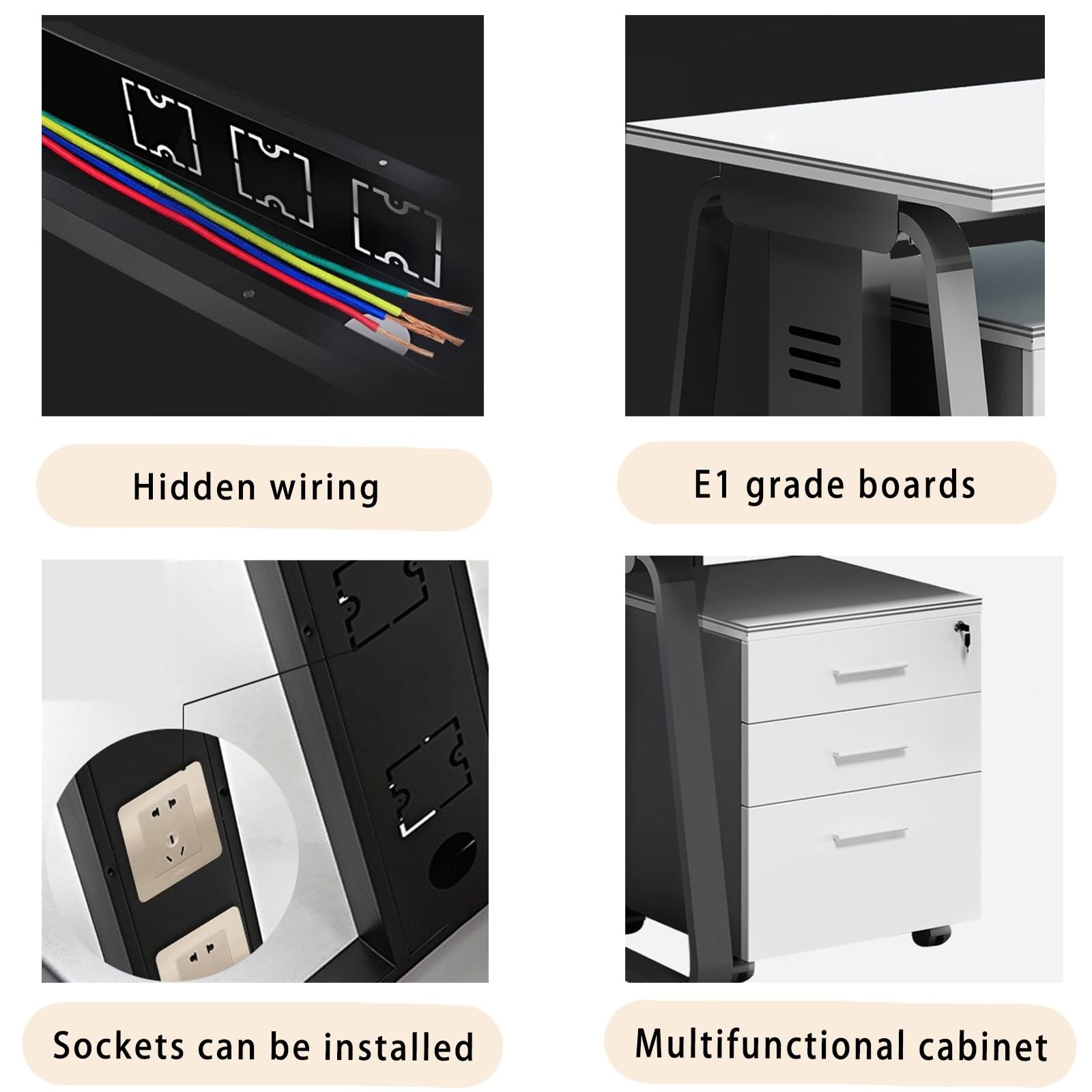 Escritorio de Oficina Moderno y Sencillo para Dos Personas, Mesa de Computadora y EstacióN de Trabajo para Personal de Oficina con Gabinete de Almacenamiento de 3 Cajones con Cerradura(White)