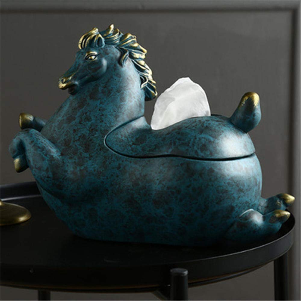Statue de bureau cheval bleu avec plateau vide-poche