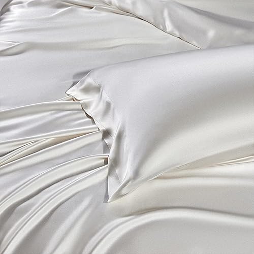 Miniatura 3 de Orose Juego de sábanas encimeras de seda Charmeuse de 25 momme de 25 piezas, 100% seda de morera, sin costuras, sábana inferior (marfil, King)