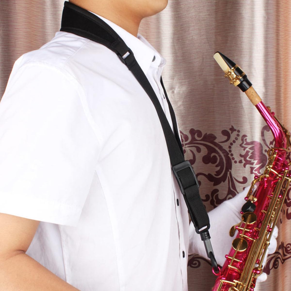 Abaodam Sangle Simple en Coton Noir pour Saxophone Alto et Ténor Sangle de Cou Confortable Accessoire Suspendre pour Instrument de Musique Fournitures pour Saxophones Harnais Pratique