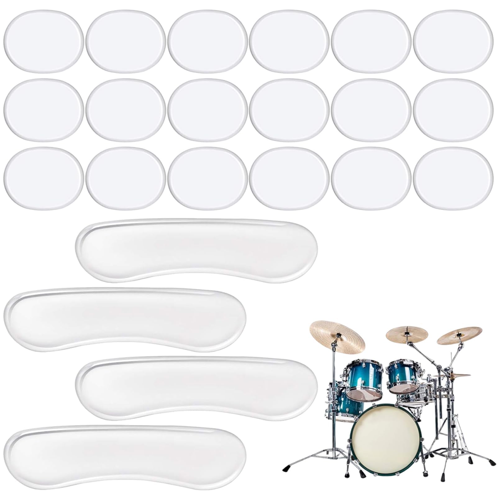 22 Stück Trommel Dämpfer Gele, Transparente Silikon-Gel-Pads Für Trommeln, Selbstklebende Weiche Silikon-Trommel-Schalldämpfer-Pads, Ovale Und Lange Streifen