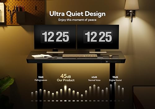 Miniatura 7 de Claiks Escritorio de pie de cristal con cajones, escritorio de pie ajustable de 48 x 24 pulgadas, escritorio de computadora para oficina en casa de