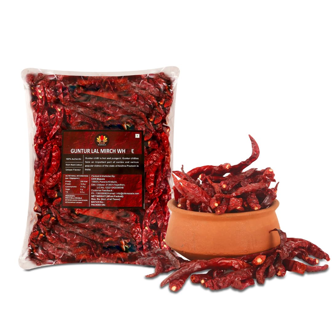 Whole Guntur Lal Mirch | Authentic Indian Red Chili | Handpicked Stemless Dried Sabut Lal Mirch for Bold Flavor & Health Benefits | No Artificial Colors or Preservatives-Pack of 2, 100g Each (B0D8119GWJ) Amazon Price History, Amazon Price Tracker