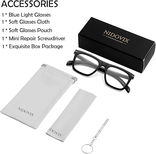 Miniatura 7 de NIDOVIX Gafas cuadradas de moda con bloqueo de luz azul para hombres y mujeres marco de moda sin receta para computadora negro