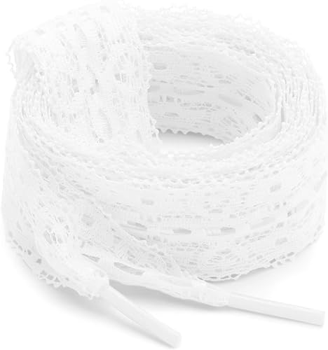 Lace Shoelaces for Sneakers: 2 Pairs 3CM Wide 47 inch White Lacy Shoe Laces for Women