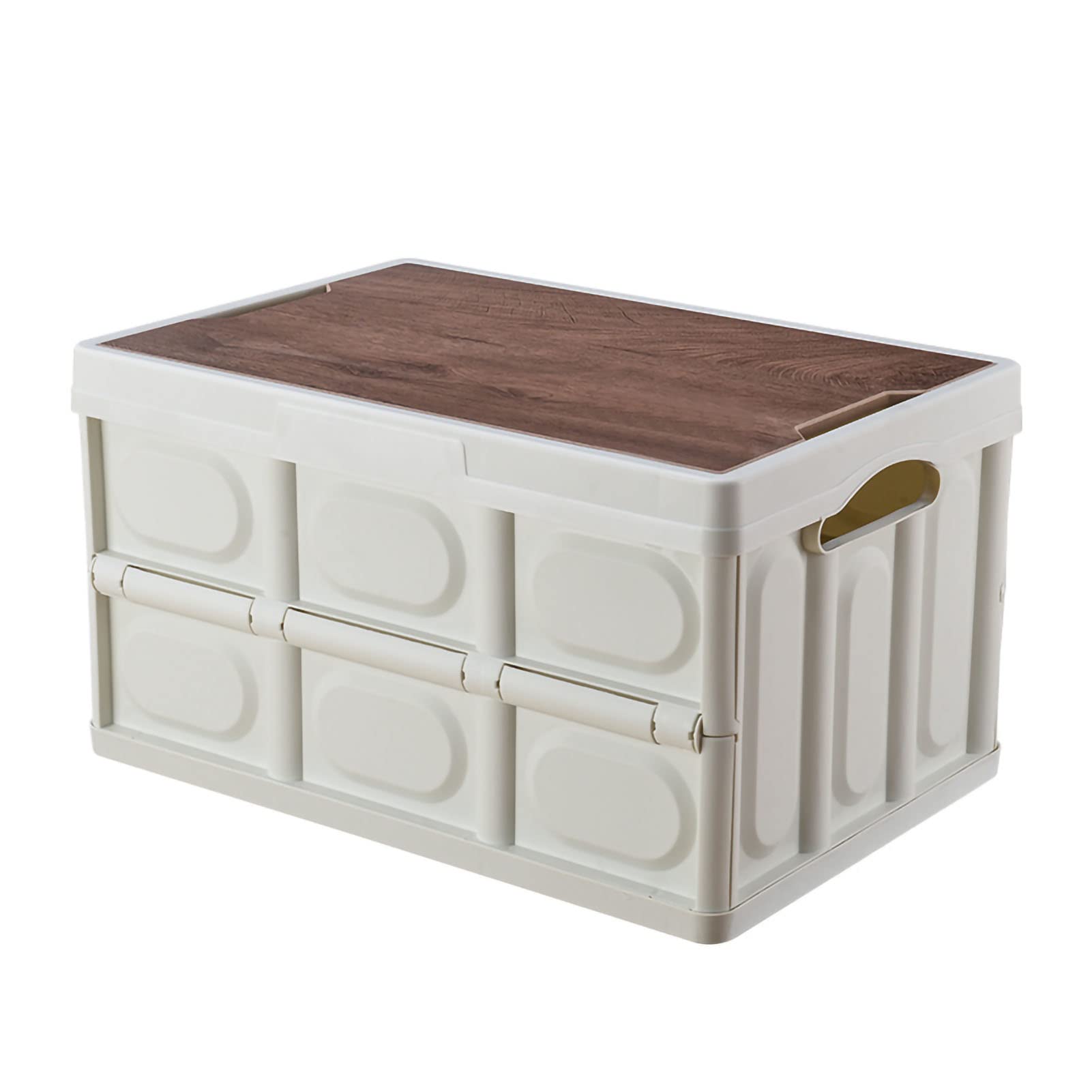 Cocoarm Zusammenklappbarer Aufbewahrungsbehälter mit Deckel, Faltbare Camping-Aufbewahrungsbox aus Kunststoff mit Holzdeckel, Faltbare Kiste mit Großer Kapazität und Starkem Lager für den (30L