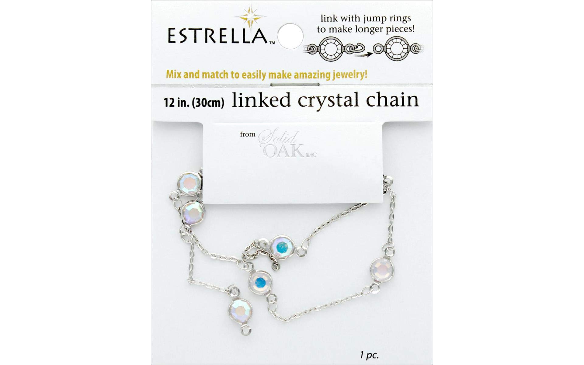 Solid Oak Estrella Chain 12" WLInk 6mm Slvr/Cry