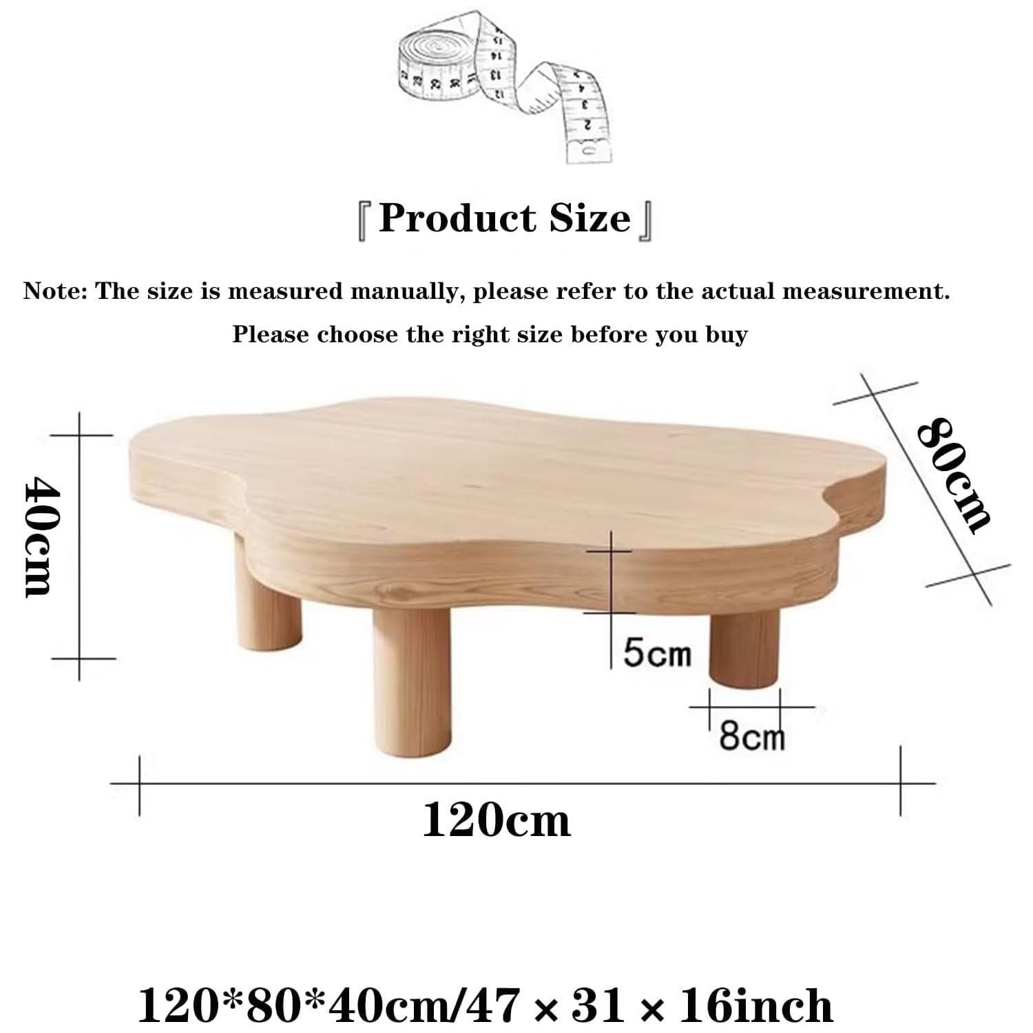 Nieregularny drewniany stolik kawowy nowoczesny okrągły stół akcentujący z 3 nogami pogrubiony design do salonu czarny 120 x 80 x 40 cm - stylowa dekoracja domu
