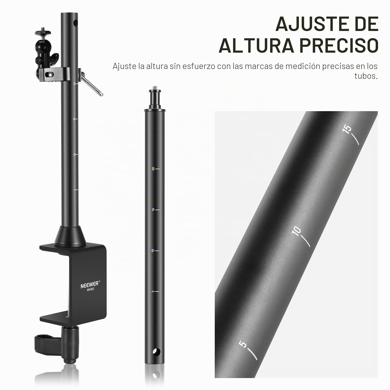 NEEWER Overhead Camera Mount Rig con Súper Abrazadera de Doble Cabezal/Soporte Móvil Escritorio, Soporte Cámara Cenital Plataforma Montaje de Múltiple Dispositivo Fotografía, Carga Máxima 12kg, NK002