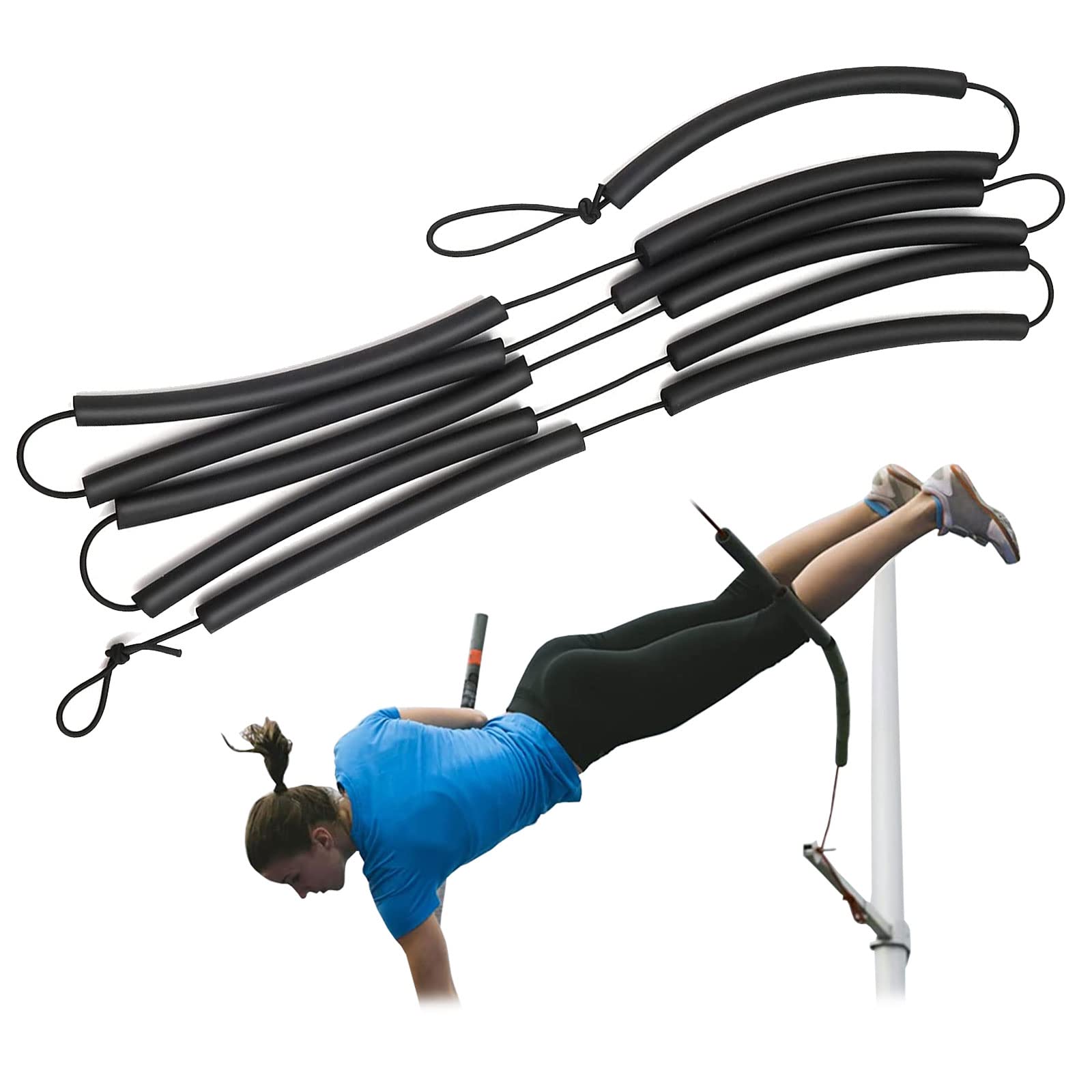 Hochsprung-Trainingsgerät,2.5M Hochsprungschnur,Elastische Hochsprung Querstange Bungee-Seil Hochsprung-Trainingsgerät Elastische Querstange für Anfänger Sportler Üben, Hochsprung Hilfsseil (Schwarz)
