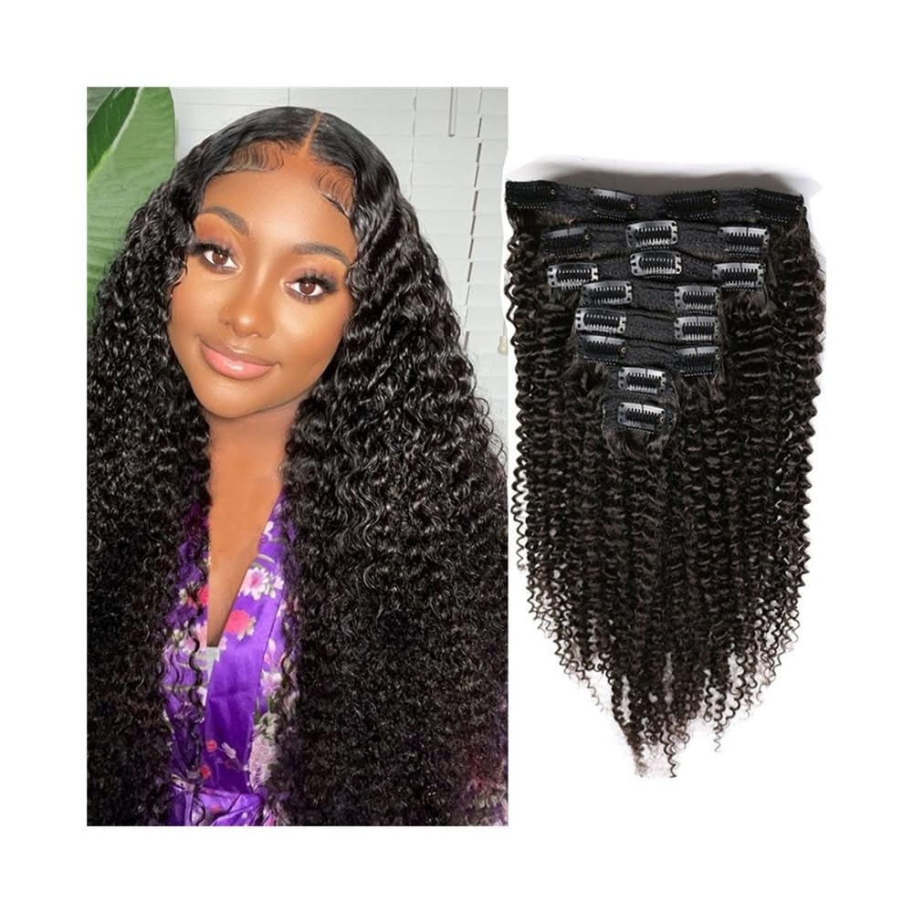 Doczepiane włosy Deep Wave dla kobiet, 8 sztuk, podwójne pasmo, falowane, kręcone włosy remy, grube do końcówek, z 18 niewidocznymi klipsami, 45 cm, 100 g