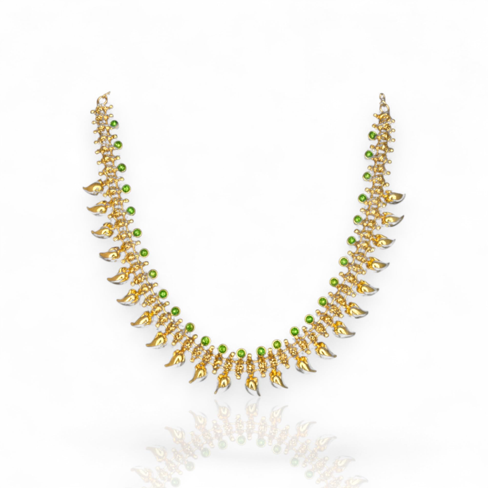 Mango Style Necklace attached Adjustable Back Chain | Great for Special Gatherings | (Green, Short Necklace)