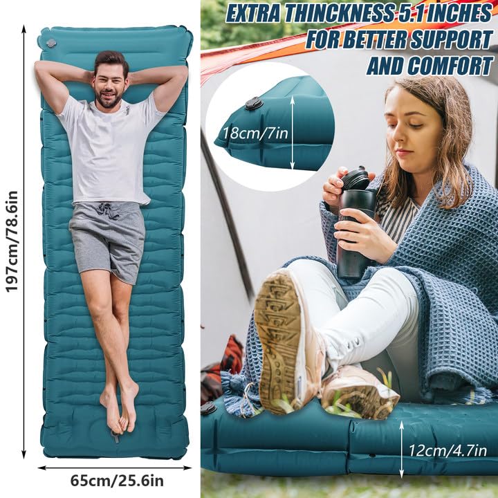 Materassino Da Campeggio Autogonfiabile Ultraleggero - Impermeabile Con Cuscino Integrato, 190x60x5cm, 650g, Per Trekking E Viaggi - Foto 5