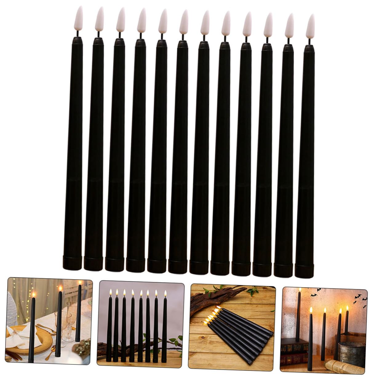 12 Piezas Velas LED Cónicas sin Llama de Plástico para Ambientación Navideña y Bodas