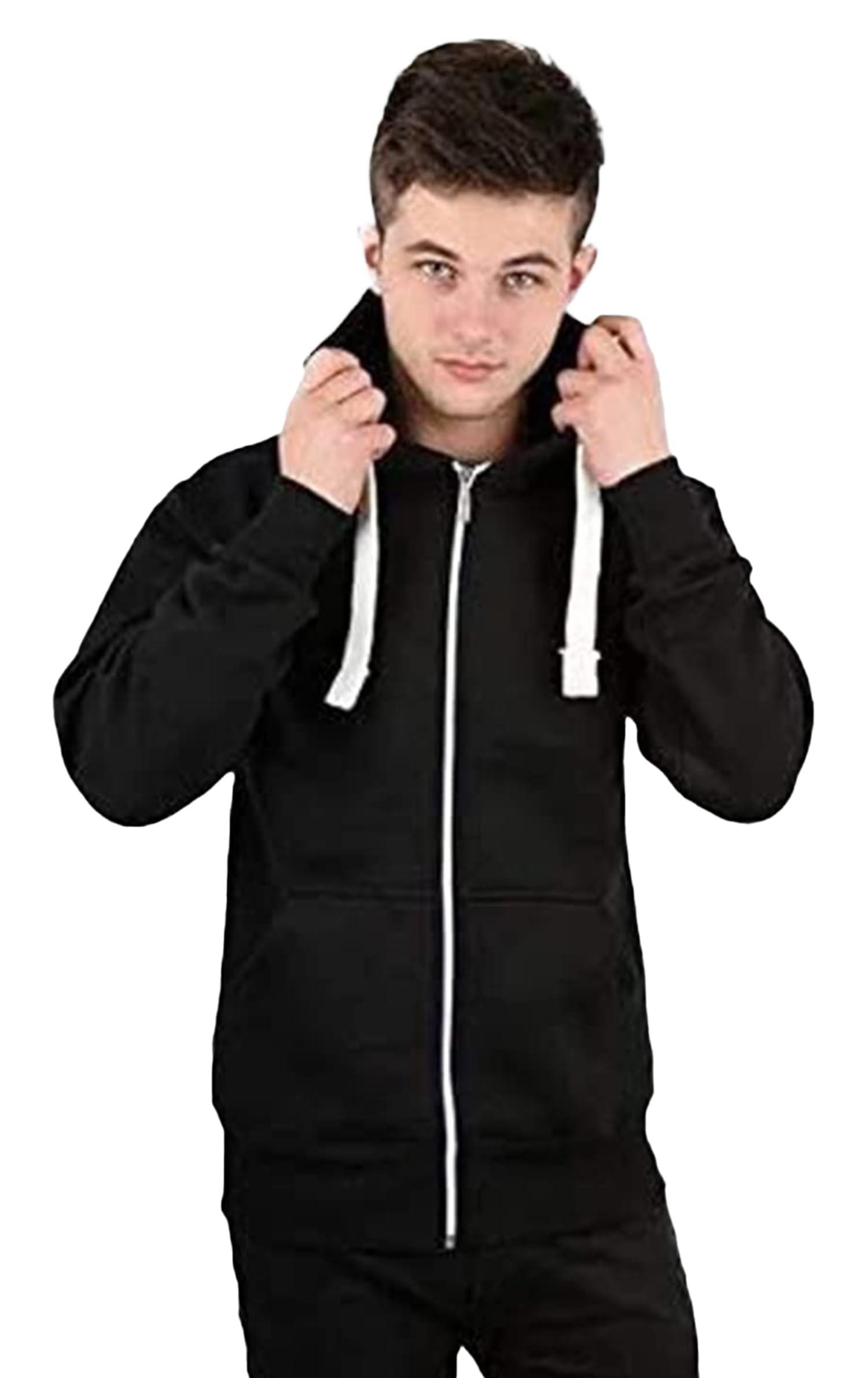 H&F Men’s Classic Plain Long Sleeve Hooded Drawstring Sweatshirt Pullover & Full Zip Hoodie Fleece Jumper Soft and Comfy Adult Top 2 Side Pocket Work Wear Jackets Size S-5XL (Zipper Black, S)