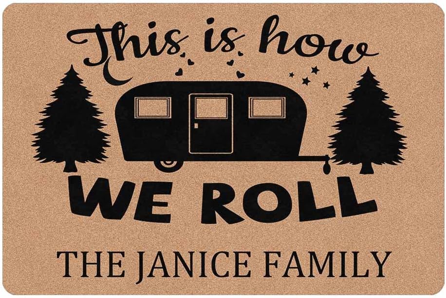 Custom Name Camping Rugs This is How We Roll RV Mats Outdoor Non-Slip Colorful Outdoor Camping Mat Custom Door Mat 24x16 30x18 Inche Camper Mat for Home Kitchen Livingroom Easy Clean Made in USA