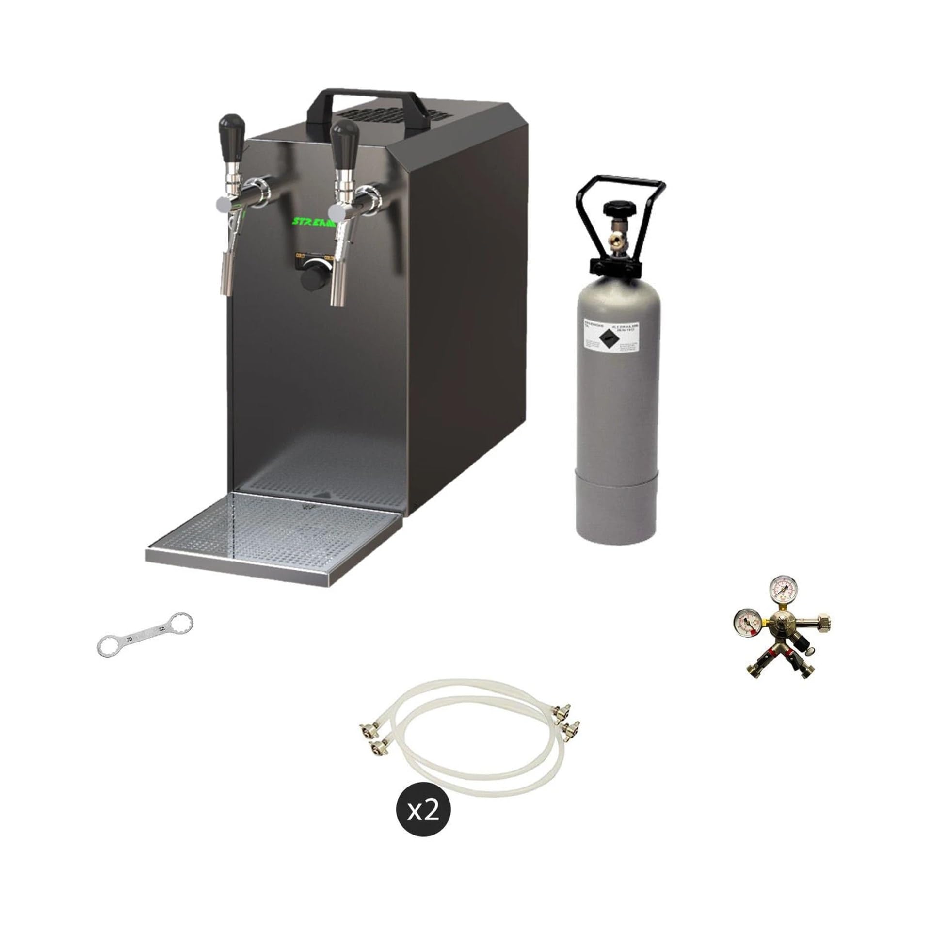 Erogatore Birra Stream 50 Set Completo 2 Linee, raffreddatore a Flusso Fino a 55 l/h, Acciaio Inossidabile, Keg Type D, Keg 2 Type A