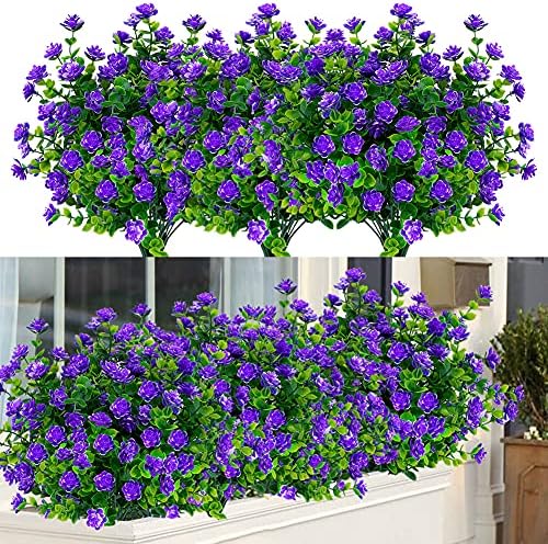 ArtBloom 24 Bundles Outdoor Artificial Flowers UV Resistant Fake Boxwood Plants, Faux Greenery for Indoor Outside Hanging Plants Garden Porch Window Box Home Wedding Farmhouse Décor (Purple)
