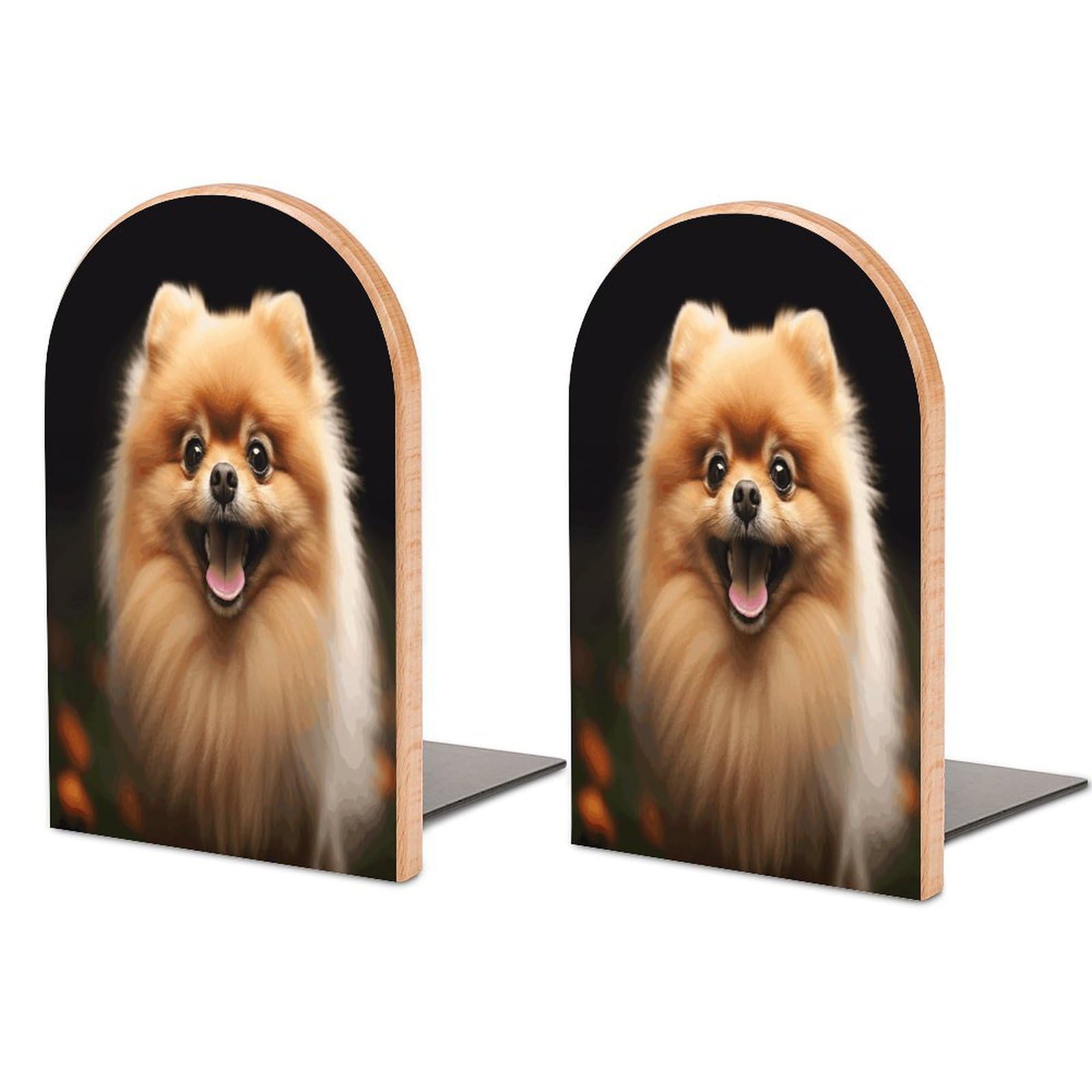 Pomeranian Bookends Modern Bookends for Shelves Fashion Heavy Duty Book Stopper Sturdy Non-Skid Metal Base Wood Book Ends for Library Home Office 1 Pair