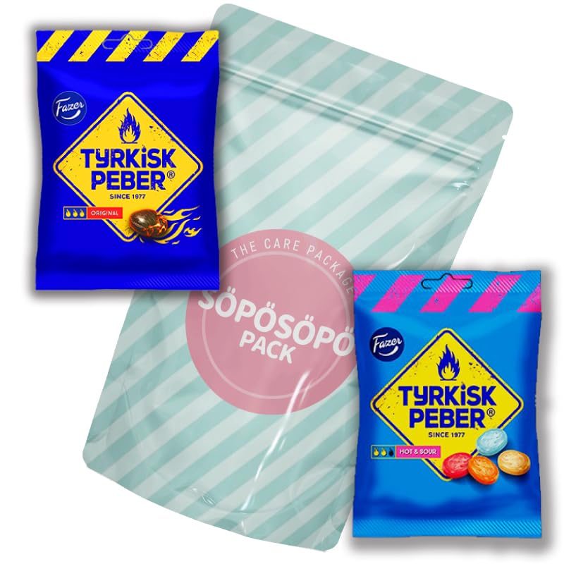 Fazer Tyrkisk Peber Original 150g and Tyrkisk Peber Hot & Sour 150g set SÖPÖSÖPÖ Pack Variety 2 Pack Care Package Treats Gift Basket Boxes Pack