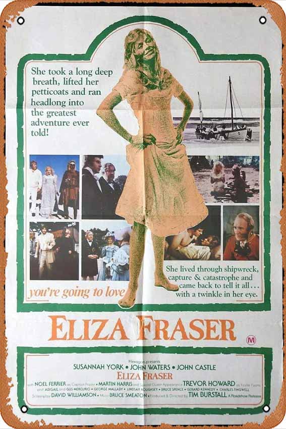 Zuhhgii Retro Classic Old Movie ELIZA FRASER RARE One sheet Movie posterTim Burstall DAVID WILLIAMSON Vintage Metal Tin Sign TV Film Poster Gift Karaoke Bar Pub Club Decorative Wall Plates Man Cave Home Decor 8x12 Inches Tin Sign.
