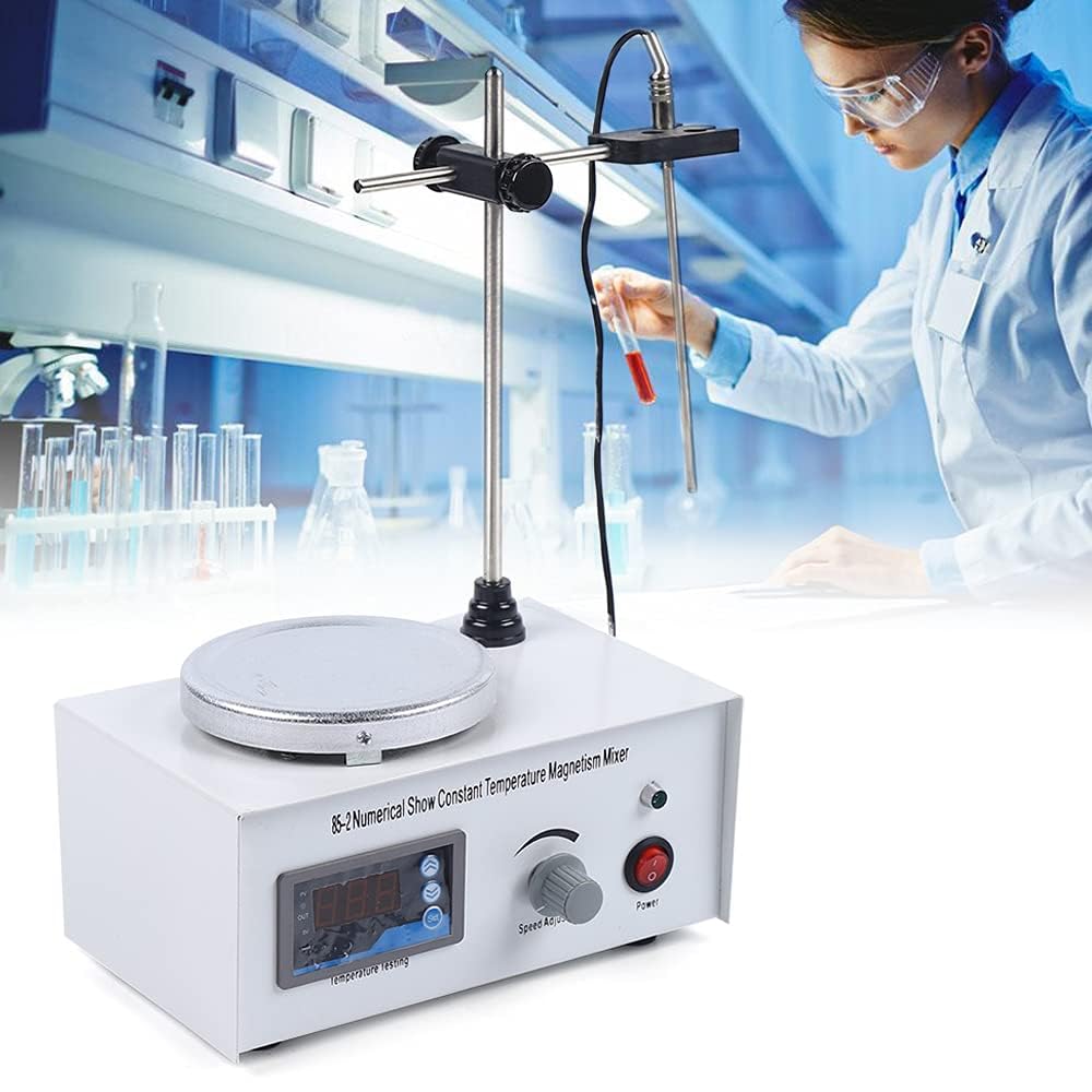 Magnetrührer mit Heizplatte, Labor Magnetrührer mit Temperaturanzeige | Magnetmischer, 2000 U/min Stufenlose Regelung, zum Rühren und Mischen, für Forschung Unterricht Industrie Landwirtschaft