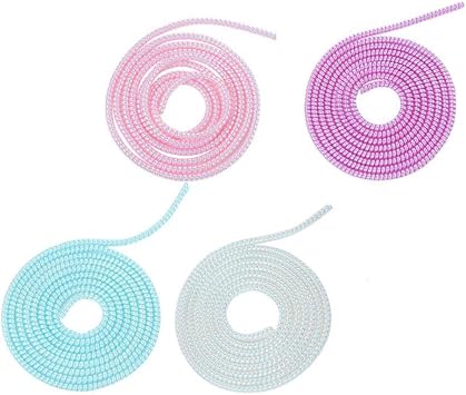 4 Pcs Spiral Cable Protectors - Colorful Protection Wrap, Headphone Saver, Cord Sleeves for USB Data, Phone, Earphone